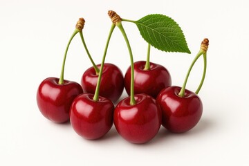 Vibrant ripe cherries set against a white backdrop
