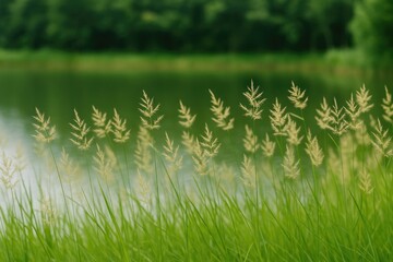 Lush floral pattern by the water's edge
