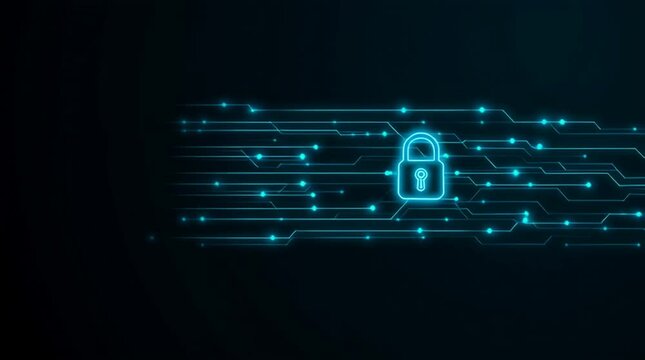 Abstract blue digital technology background with glowing binary code and neon light patterns