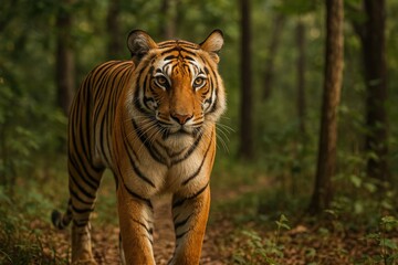 Obraz premium Wild Bengal tiger roaming freely in its natural jungle environment