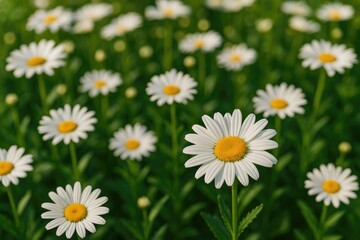 Fototapeta premium Bright white flowers in a lush garden setting