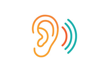 Hearing sound waves ear icon audio listening Color vector on white background.01