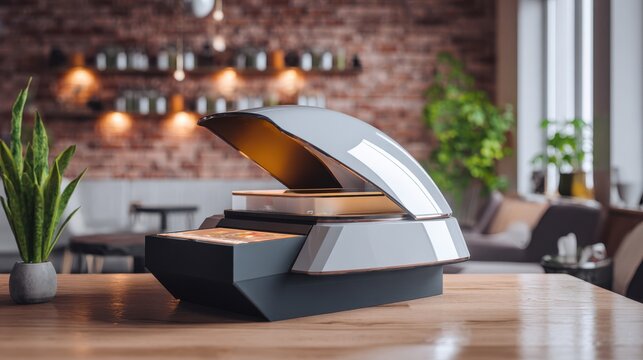 Treatment  Equipment Startup type. Modern record player in a stylish, cozy living room setting.