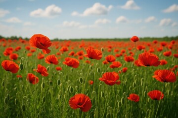 Fototapeta premium Springtime field filled with vibrant red poppies