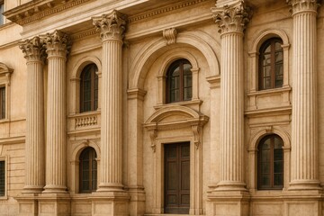 Obraz premium Close-up of a building facade featuring stucco columns