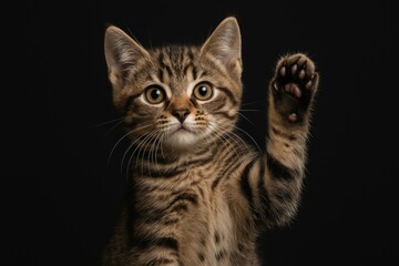 Humorous Image of a Feline with a Lifted Paws Pose