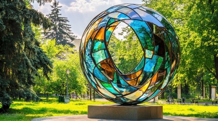 Colorful glass sphere in park