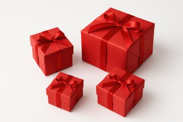 Obraz premium Four Festive Red Paper-Cut Christmas Gift Decorations on a White Surface