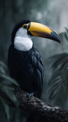 Fototapeta premium A vibrant toucan perched on a tree branch in the rainforest