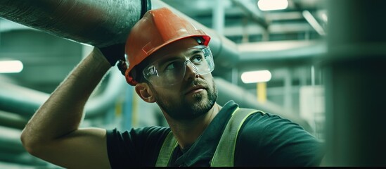 Dedicated Engineer Inspecting Pipeline System at Industrial Facility
