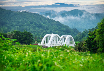 Tha Chomphu Railway Bridge in Lamphun Province Northern Thailand. It's a famous landmark View of the dam Lamphun