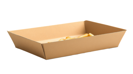 Minimalist Cardboard Tray with Fries Close up Presentation Food Delivery on transparent background