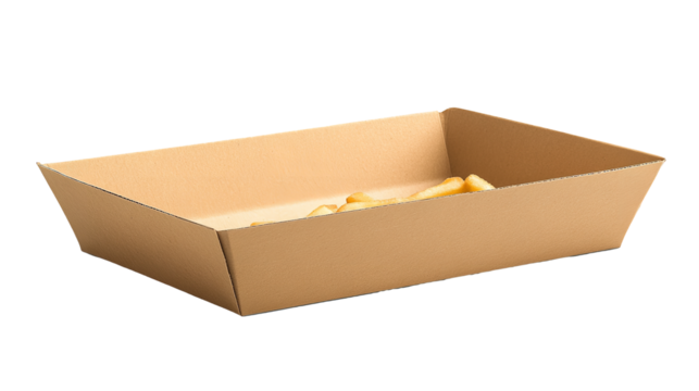 Minimalist Cardboard Tray with Fries Close up Presentation Food Delivery on transparent background