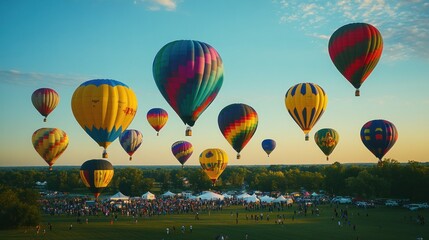 Obraz premium Colorful hot air balloons over a crowd (1)