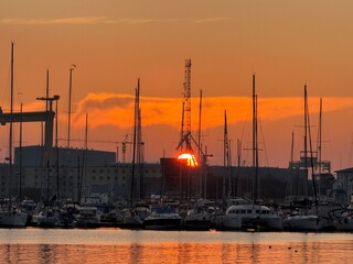 Industrial Harbour Yard in Golden Hour Sunset