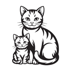 A mother cat and her adorable kitten sit together, a heartwarming scene isolated on white background