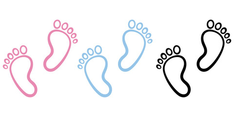 Baby Feet new born vector illustration set.Colorful baby feet Love heart boy or girl sign eps 10