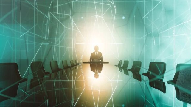 Glowing Proxy Voter at Boardroom Table &ndash; Corporate Abstract Leadership Concept