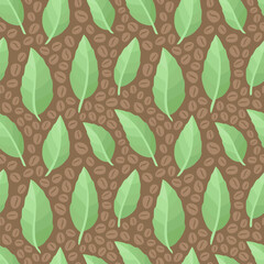 Tile pattern with green leaves and coffee beans