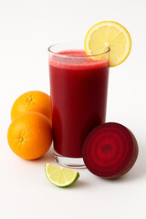 Vibrant Juice Delight: A visually stunning shot of freshly squeezed juice accompanied by vibrant fruits, creating a visual feast of natural goodness and healthy living.