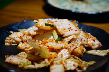 geotjeori, an unfermented Korean kimchi made with cabbage and a spicy chili pepper seasoning