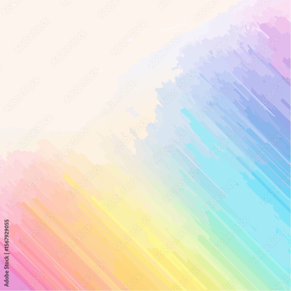 Poster pastel rainbow watercolor abstract background with diagonal streaks and soft color gradient.