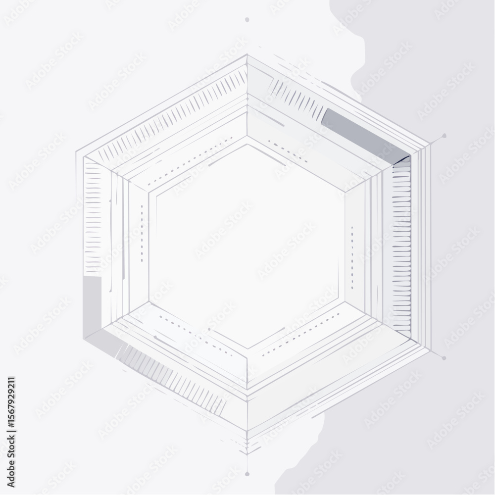 Aufkleber abstract digital hexagon design with linear detailing and subtle gray shading on a white background.