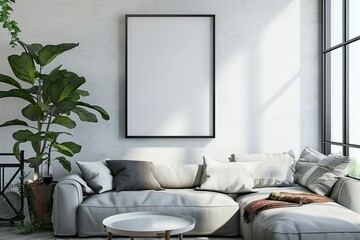 High Definition View of Poster Frame Mockup in Living Room