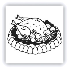 brazier. Fried eggplant, potatoes, peppers, tomatoes in pan. Vegetarian dish. View from above. Wooden background. Copy space