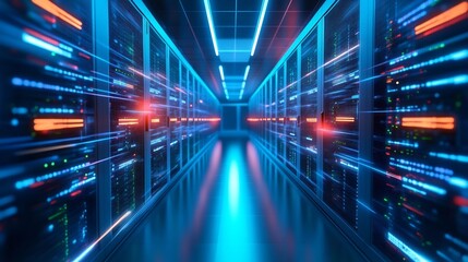 Fototapeta premium Futuristic Digital Data Center with High Speed Network Connections and Computing Infrastructure