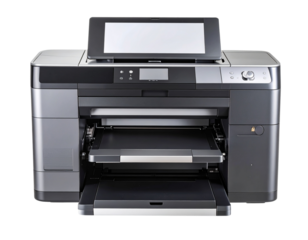  Sleek Modern Digital Printer Front View, isolated on transparent background.