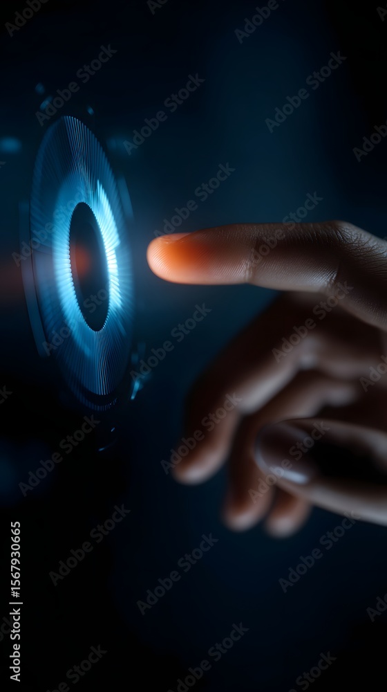Aufkleber a hand interacting with a holographic data visualization interface