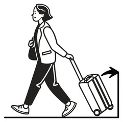 Person pulling carry-on luggage on business travel flat vector icon for apps and websites