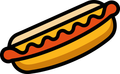 Hot Dog with Mustard Topping Icon Illustration