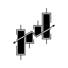 Black candlestick chart graph bar arrow business icon vector design