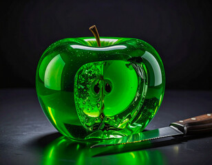 translucent green apple jelly and a knife