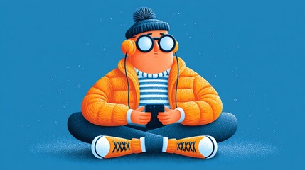 Casual gamer enjoying music in a cozy setting.