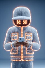 A futuristic figure using a smartphone.