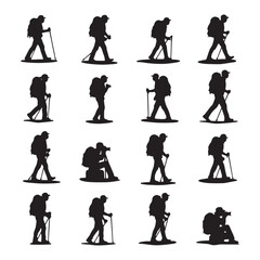 Hikers with backpacks and walking sticks and a photographer with a camera vector