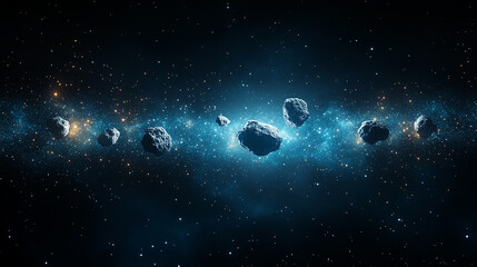 Asteroid Belt in Outer Space with Glowing Stars and Cosmic Beauty