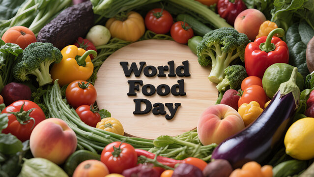 Surrounded by fruits and vegetables, the World Food Day wooden plaque represents the concept of diversity and cherishing food, and is used for promoting healthy eating and public welfare activities.