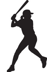Dynamic Female Baseball Batter Silhouette Vector Illustration

