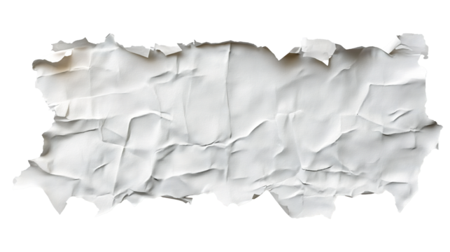 Crumpled White Paper Texture on Black Background Torn Edges Wrinkled Sheet on transparent background