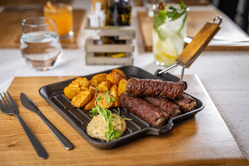 Romanian mici, traditional skinless sausages
