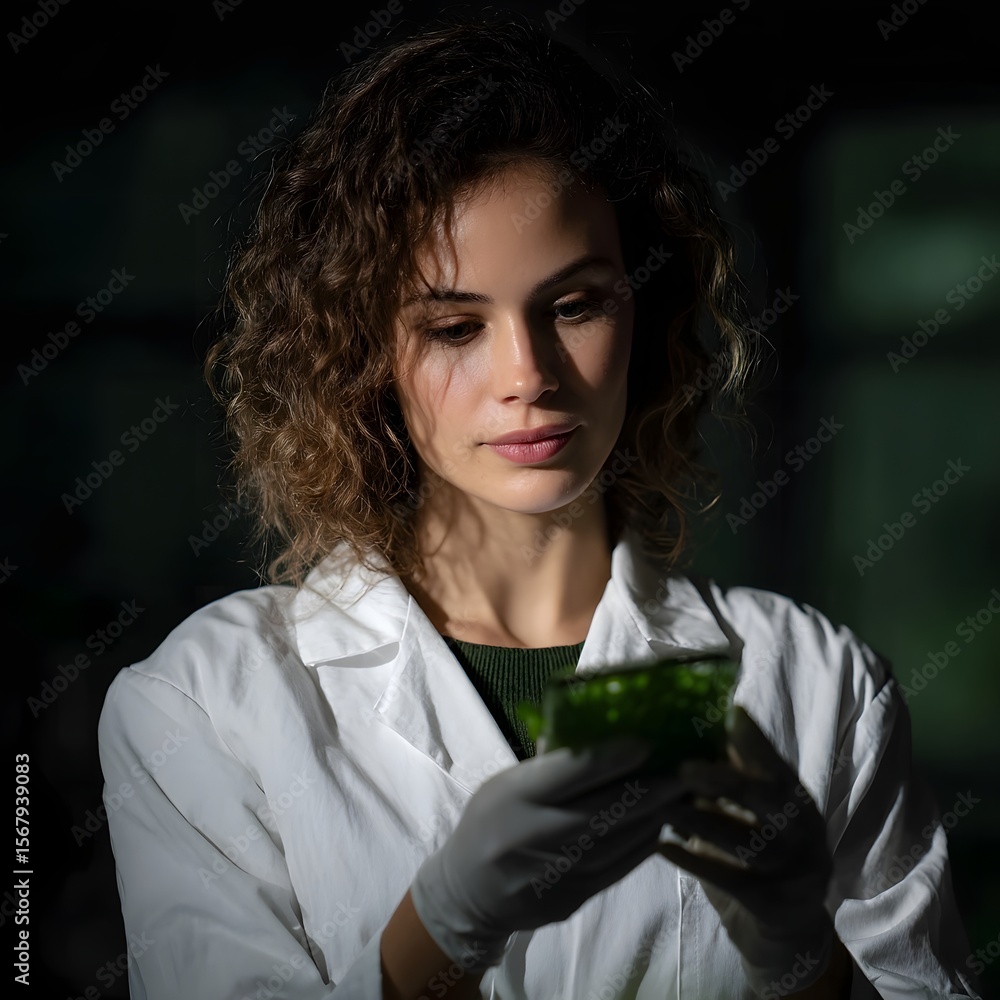 Aufkleber a scientist examining a leaf sample with a handheld device
