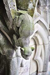 Sculptural detail of a grotesque figure from Notre-Dame de Chartres Cathedral in France
