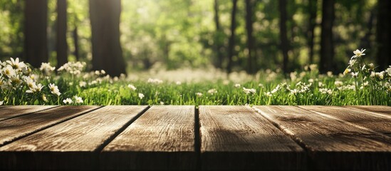 Wooden Table in a Sunny Forest Meadow