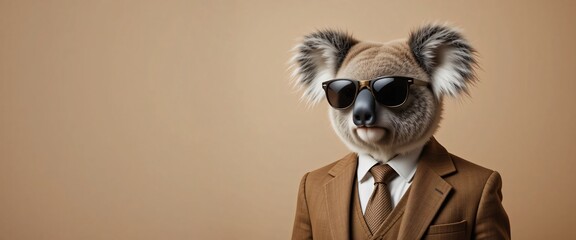 Stylish Koala in Suit and Sunglasses. Funny Animal Portrait with Business Attire