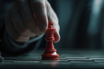In a display of strategic leadership, the red queen is carefully placed on the chessboard, teammates looking on from the background, as the focus remains on developing and implementing effective