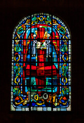 Paris, France - October 27, 2016 - Stained glass window of Eglise Saint-Pierre de Montmartre in...